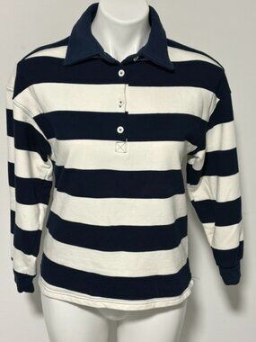 GILLI WOMENS NAVY AND IVORY STRIPED COLLARED TOP XS
